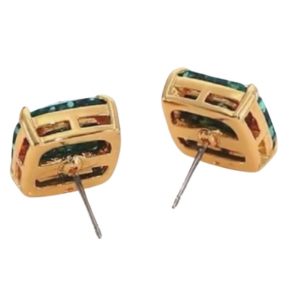 KATE SPADE • Teal Green Squared Away Glitter & Glee Earrings - Picture 4 of 5